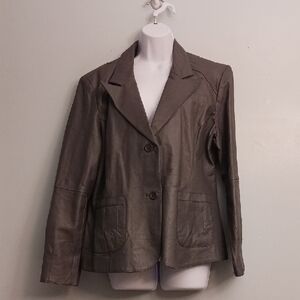 Metrostyle Vintage size 18P women's 100% leather two button gray jacket.